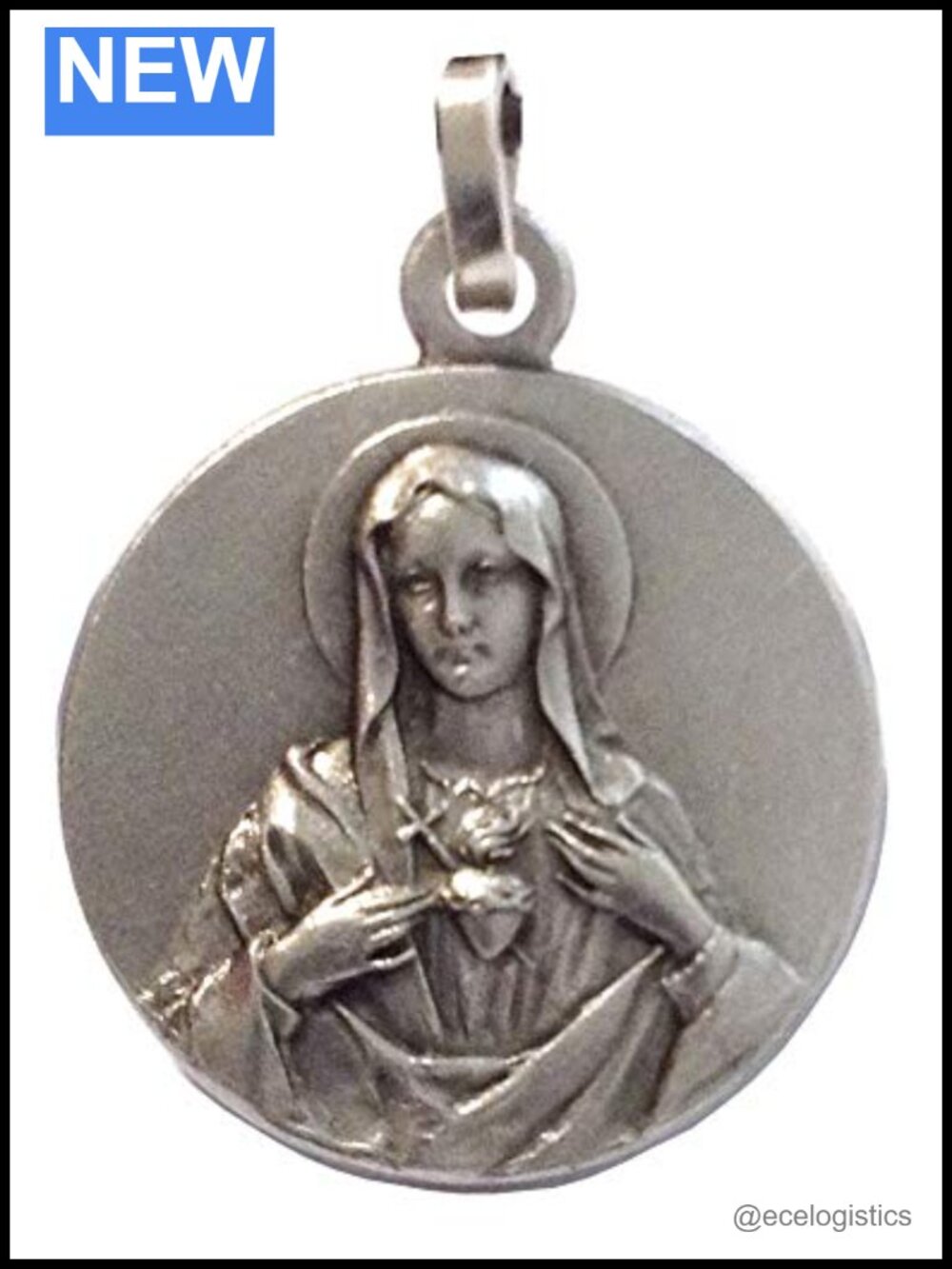 925 Sterling Silver Sacred Heart of Mary Medal Patron Saints Pendant